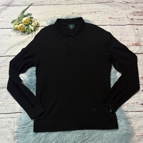 AG Adriano Goldschmied Mens Black Collared Wool Lightweight Sweater